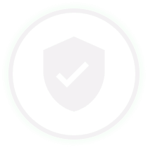Circular icon featuring a shield with a checkmark.